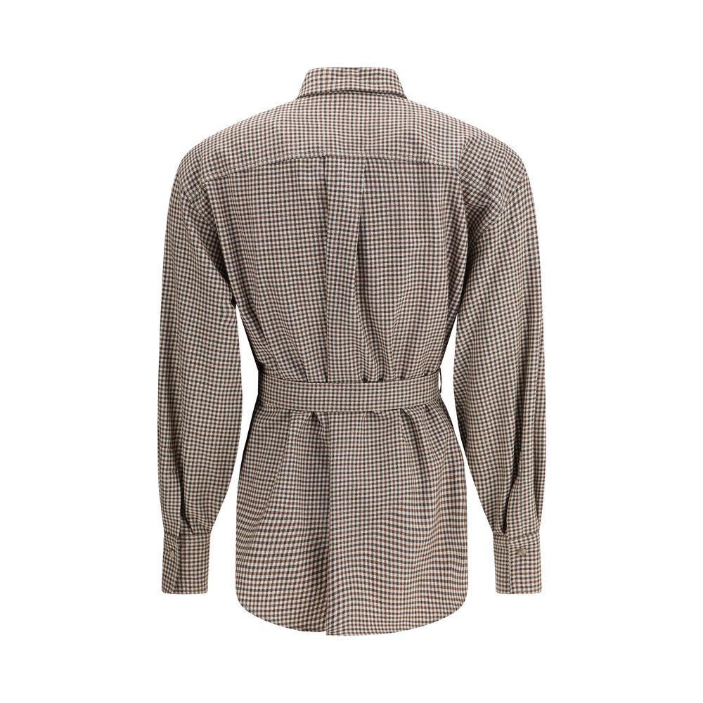 Chemise Brunello Cucinelli en laine polaire marron à motifs