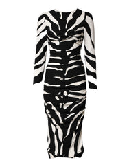 Dolce & Gabbana Black White Zebra Viscose Sheath Midi Dress