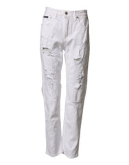 Dolce & Gabbana White Distressed Cotton BOYFRIEND Denim Jeans