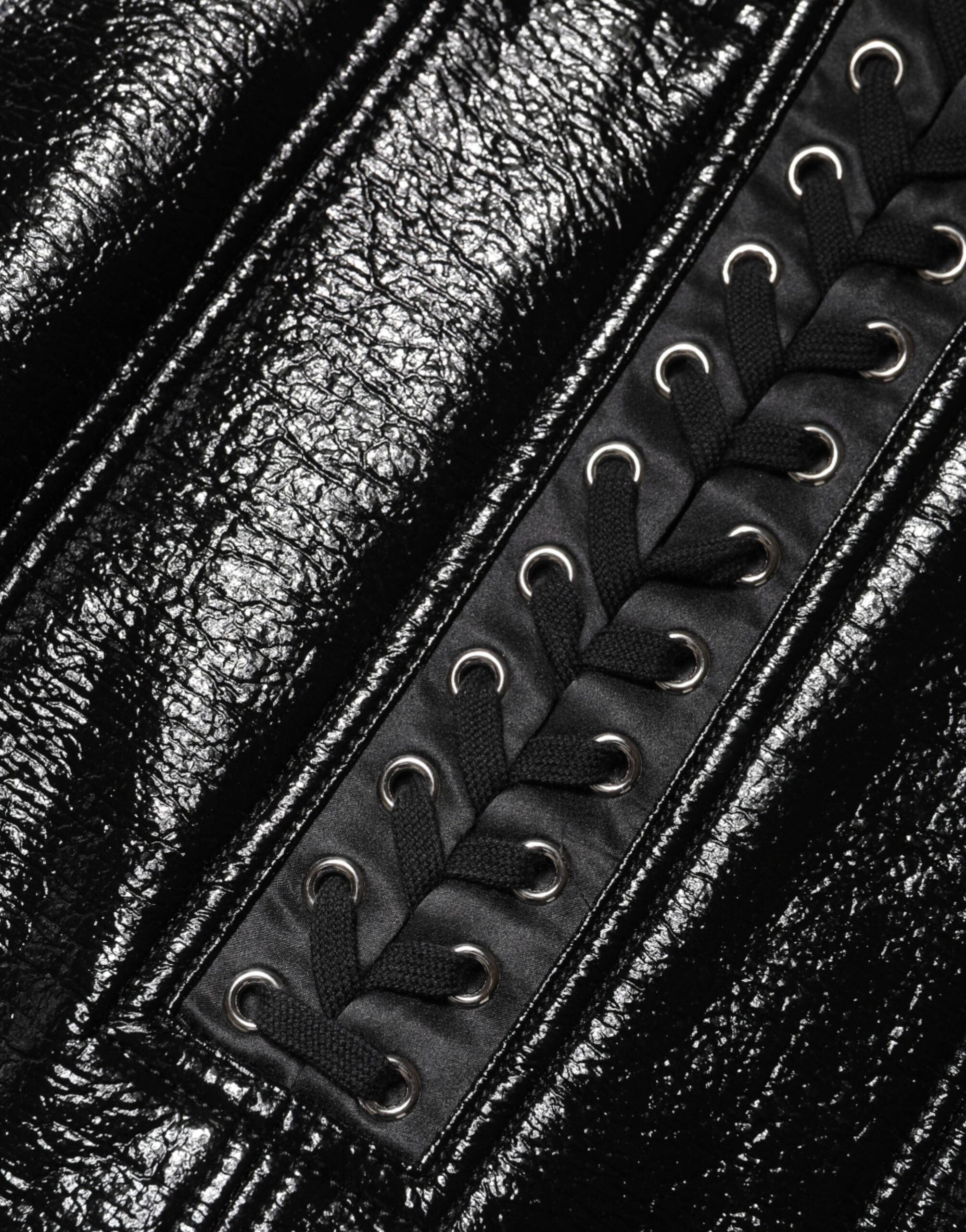 Dolce & Gabbana Black Nylon Eyelet Detail Coated Mini Skirt