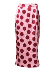 Dolce & Gabbana Pink Polka Dot Silk Pencil Cut Midi Skirt