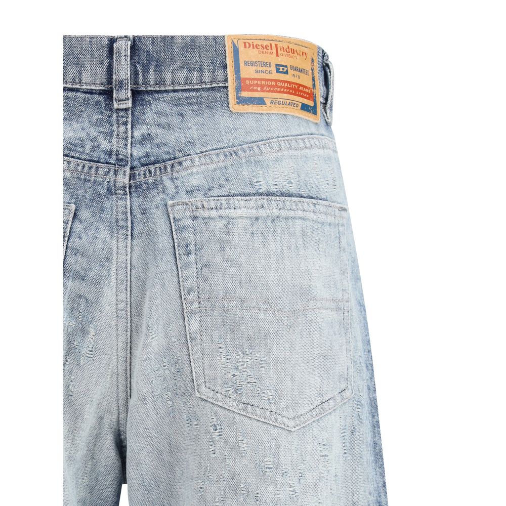 Diesel Jeans Bleus Coupe Droite en Coton