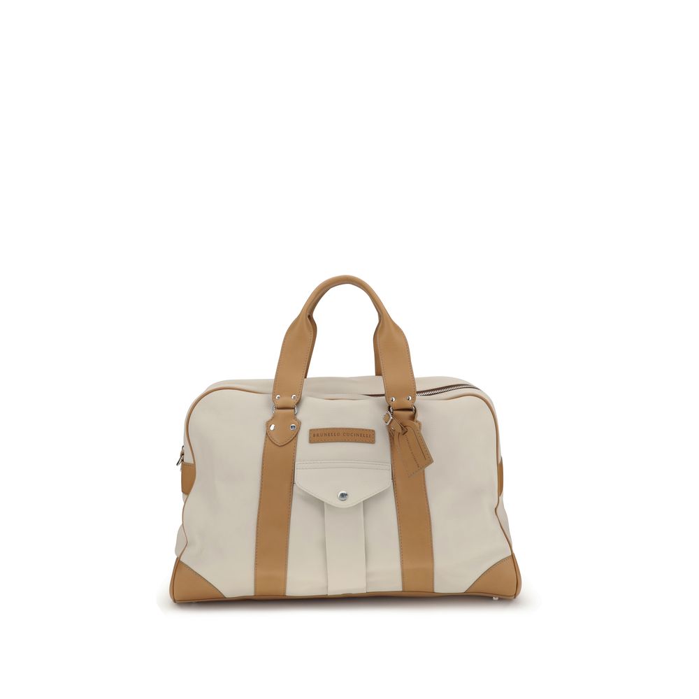 Brunello Cucinelli Pelle di Vitello Bos Taurus Beige Valigia e Borsa da Viaggio
