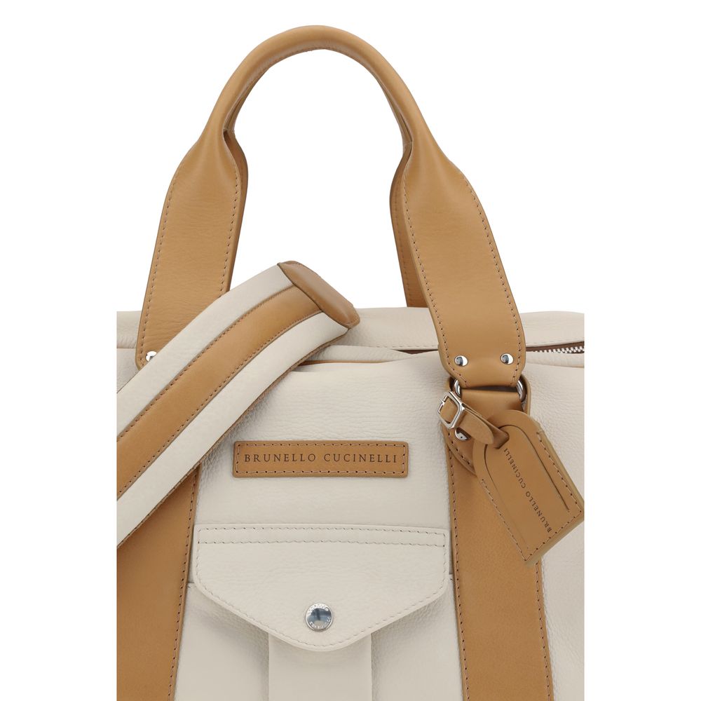 Brunello Cucinelli Pelle di Vitello Bos Taurus Beige Valigia e Borsa da Viaggio