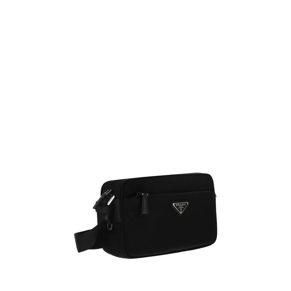 Borsa a tracolla in nylon nero Prada