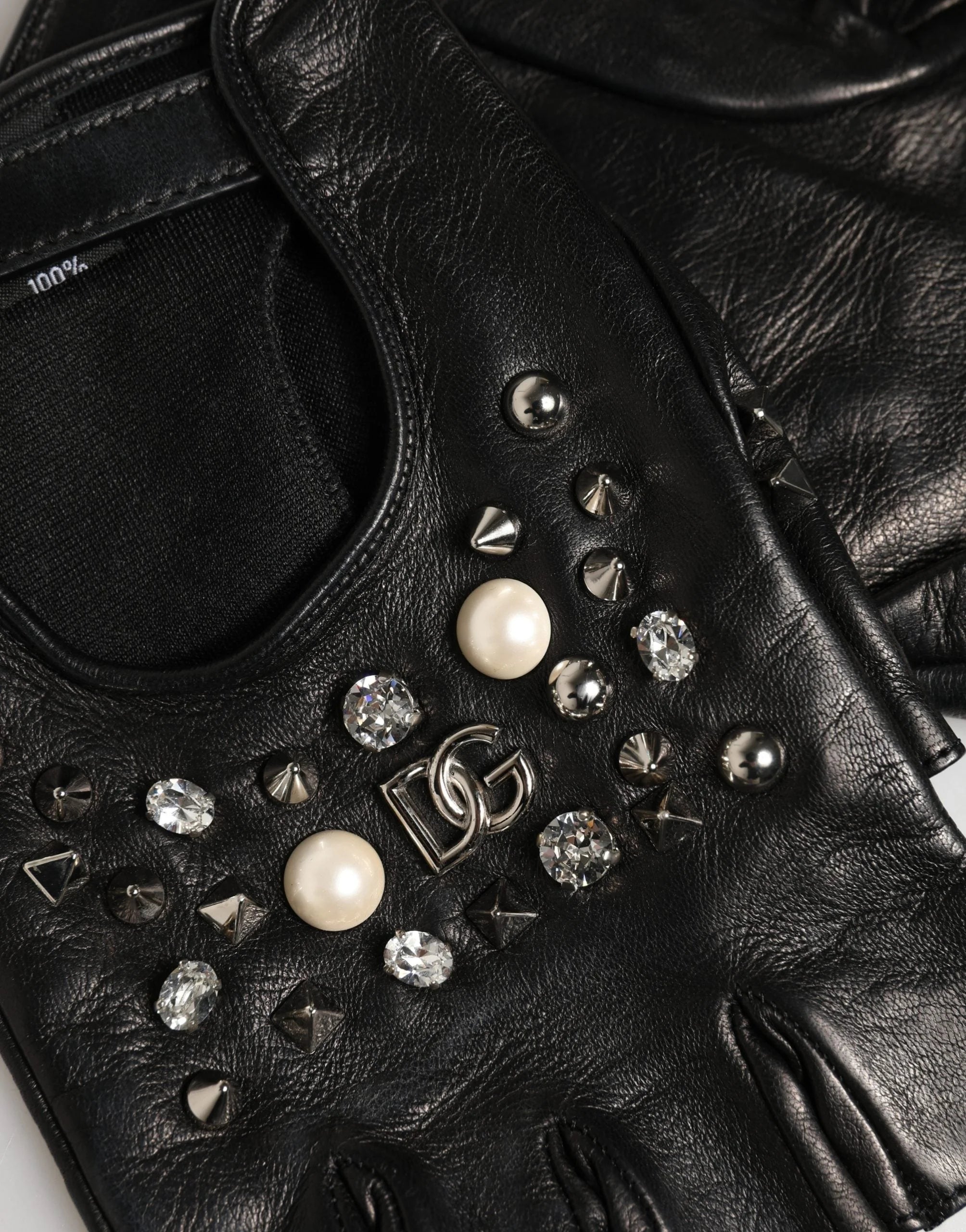 Dolce & Gabbana Black Embellished Wrist Length Mitten Women Gloves - 9 | M