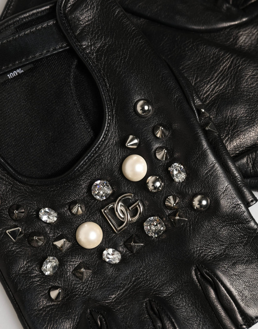 Dolce & Gabbana Black Embellished Wrist Length Mitten Women Gloves - 9 | M