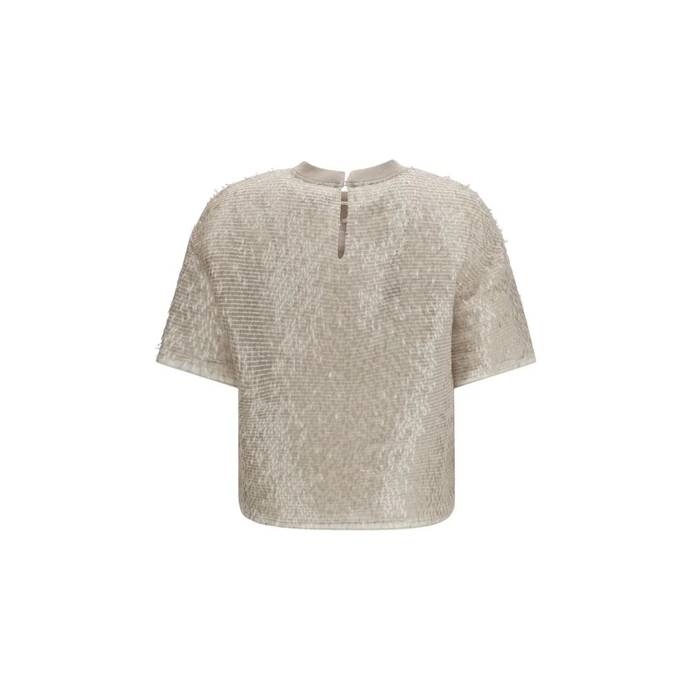 Brunello Cucinelli Beige Silk T-Shirt - S