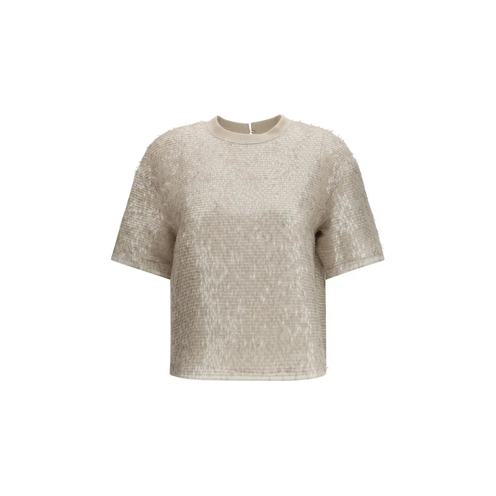 Brunello Cucinelli Beige Silk T-Shirt - S