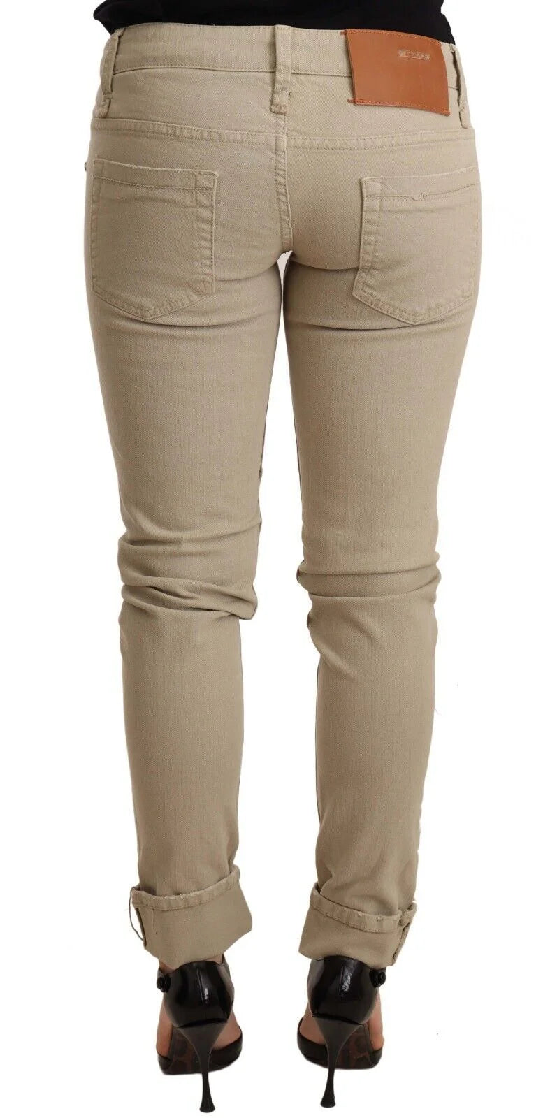 Acht Beige Denim Cotton Bottom Slim Fit Folded Pant - W26 | IT40 - Jeans