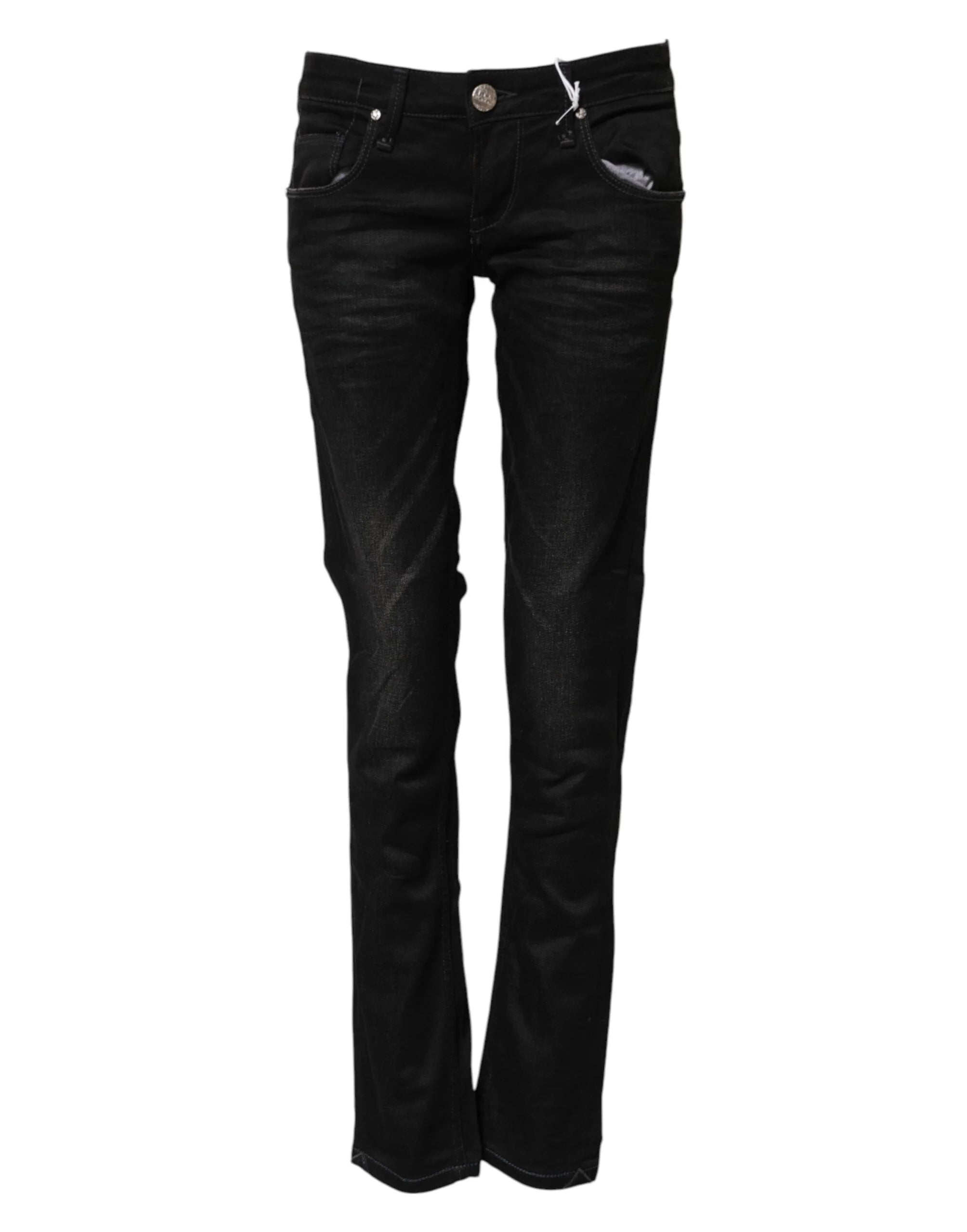 Acht Black Cotton Slim Fit Denim Low Waist Denim Jeans - Jeans