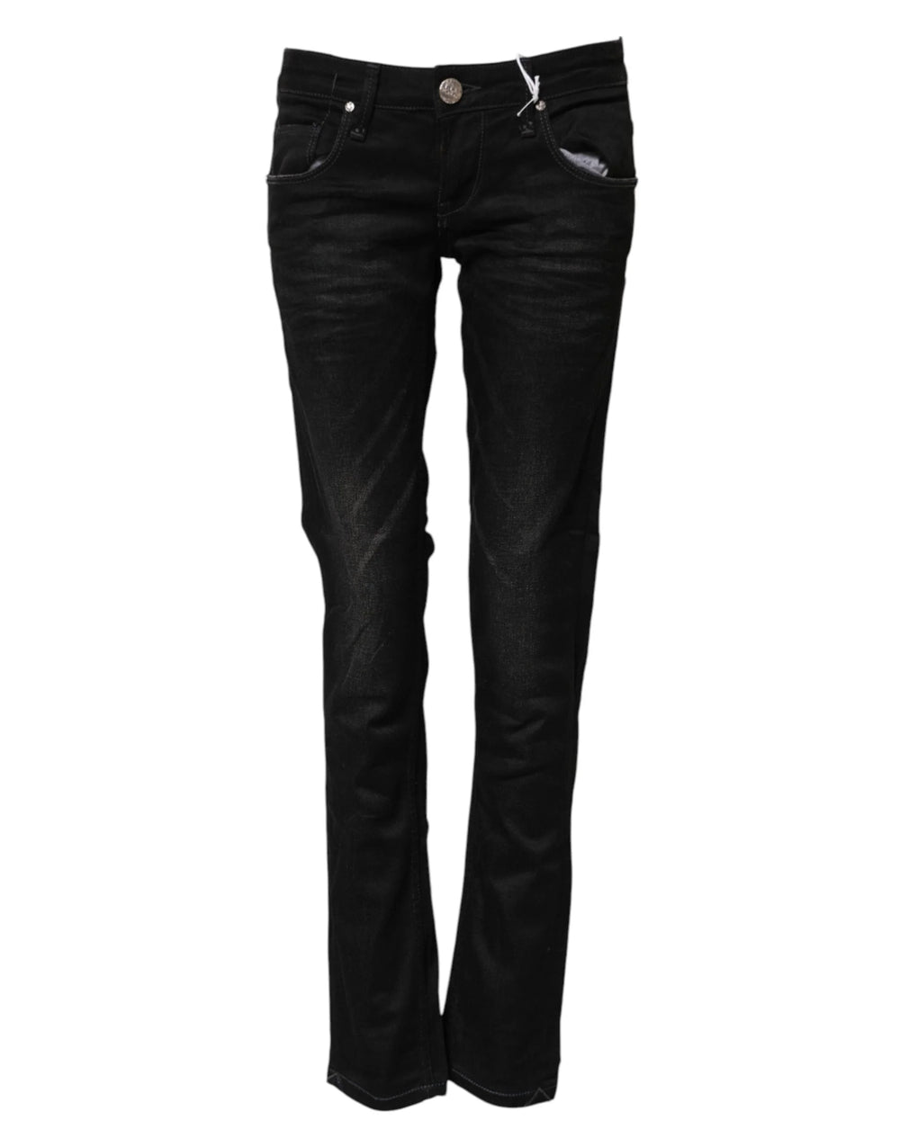Acht Black Cotton Slim Fit Denim Low Waist Denim Jeans - Jeans