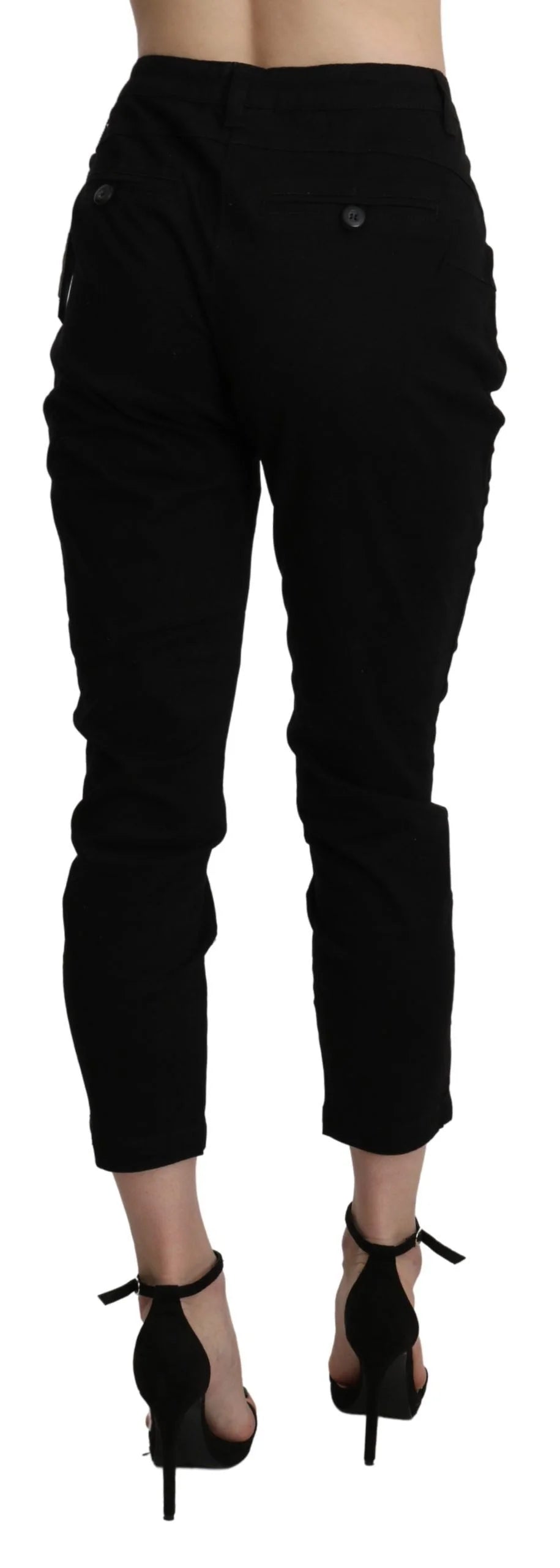 Acht Black High Waist Skinny Cropped Cotton Capri Pant - M - Trousers