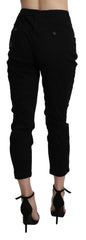 Acht Black High Waist Skinny Cropped Cotton Capri Pant - M - Trousers
