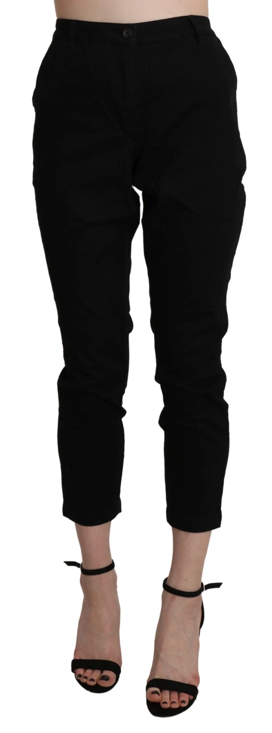 Acht Black High Waist Skinny Cropped Cotton Capri Pant - M - Trousers