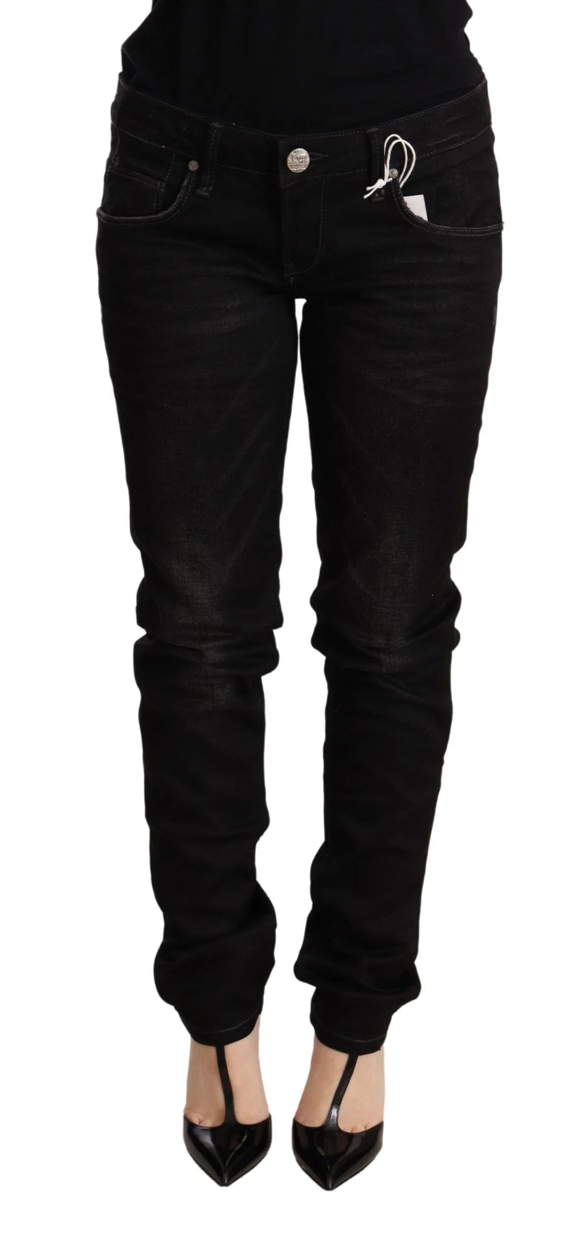 Acht Black Low Waist Skinny Denim Cotton Trouser - Jeans