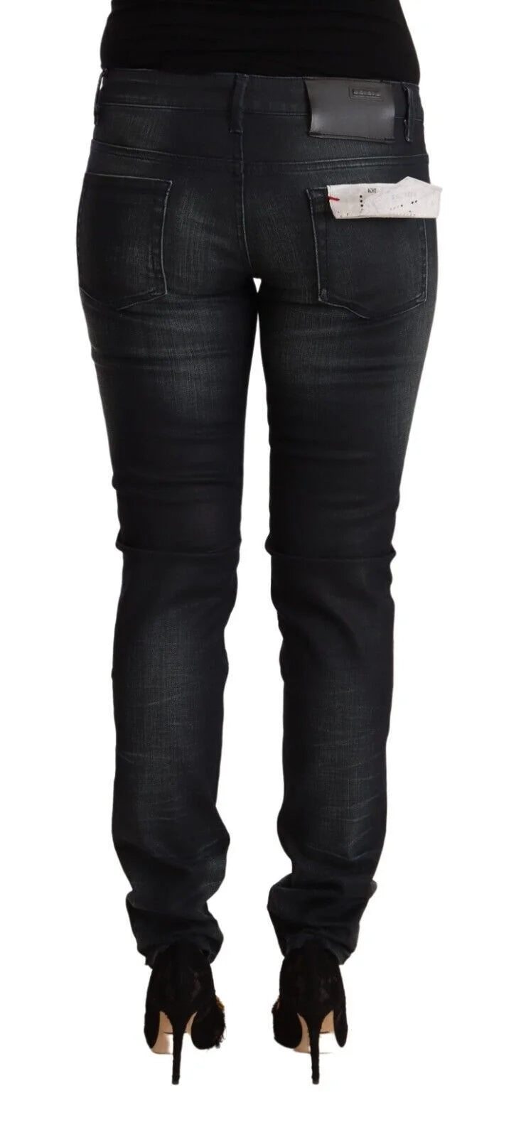 Acht Black Washed Cotton Low Waist Slim Fit Denim Jeans - Jeans