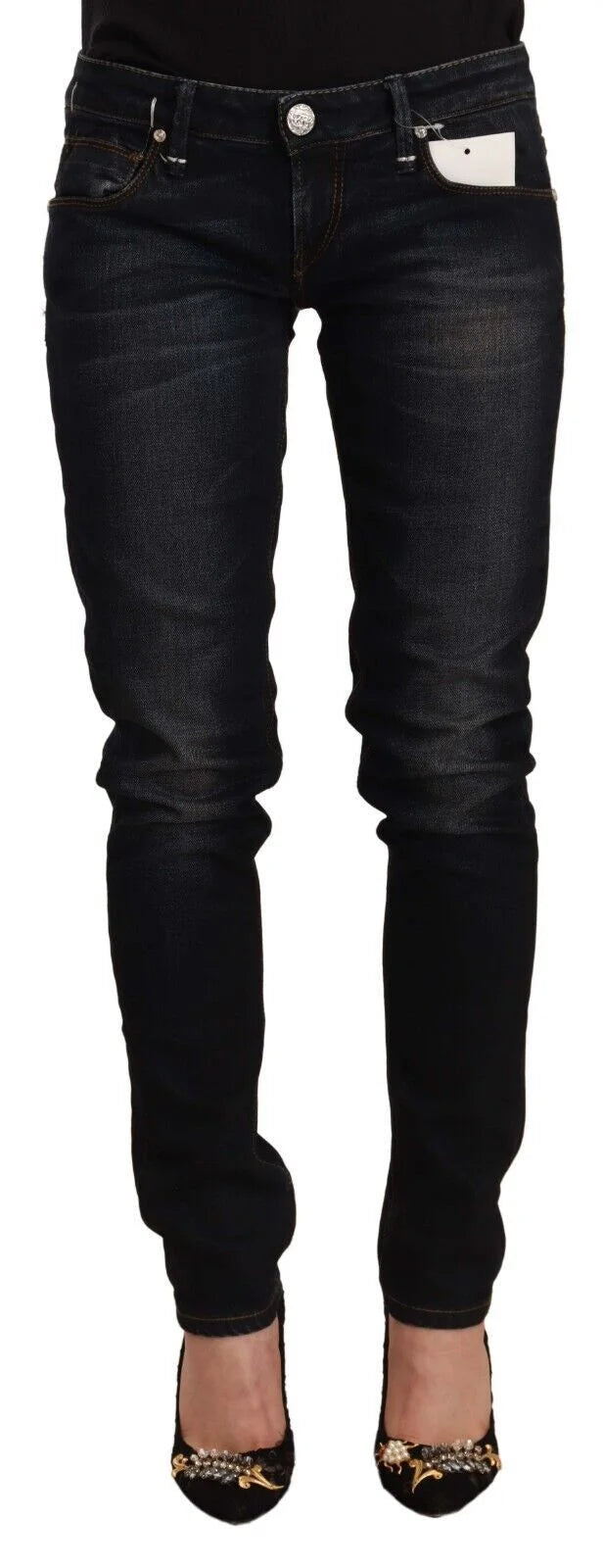 Acht Black Washed Cotton Low Waist Slim Fit Denim Jeans - W26 - Jeans
