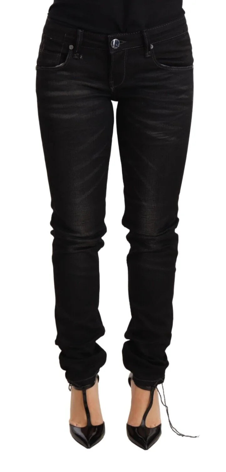 Acht Black Washed Cotton Slim Fit Denim Low Waist Trouser Jeans - Jeans