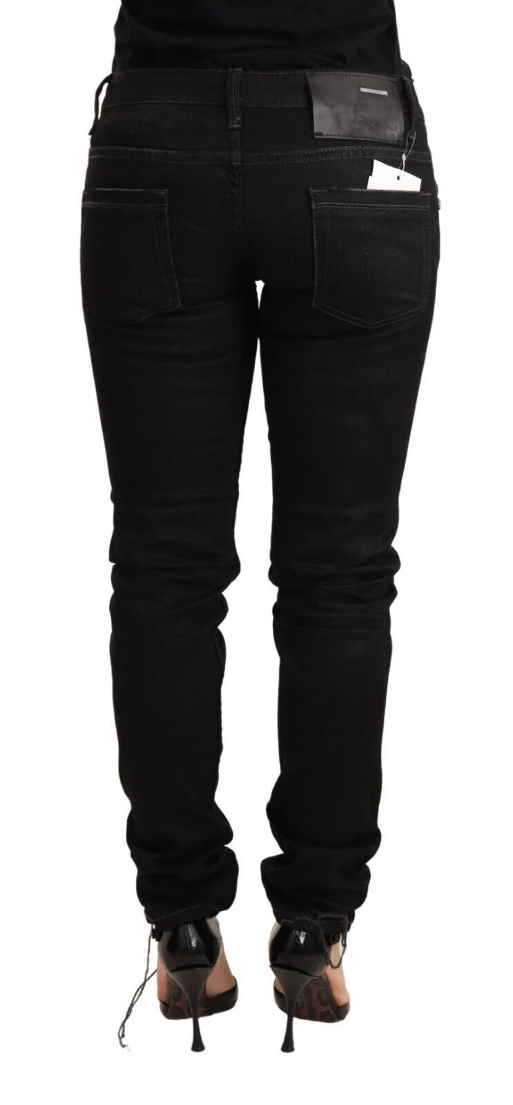 Acht Black Washed Cotton Slim Fit Denim Low Waist Trouser Jeans - Jeans