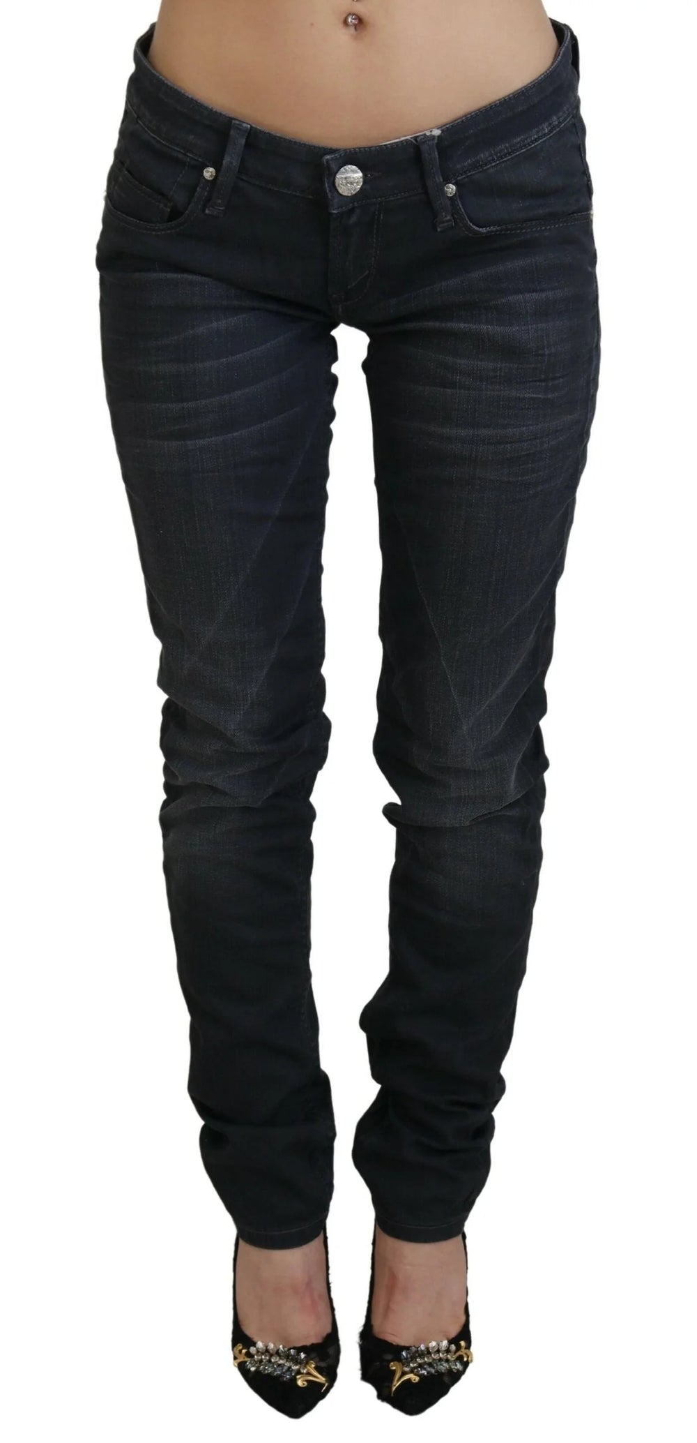 Acht Black Washed Low Waist Slim Fit Cotton Denim Jeans - W26 - Jeans
