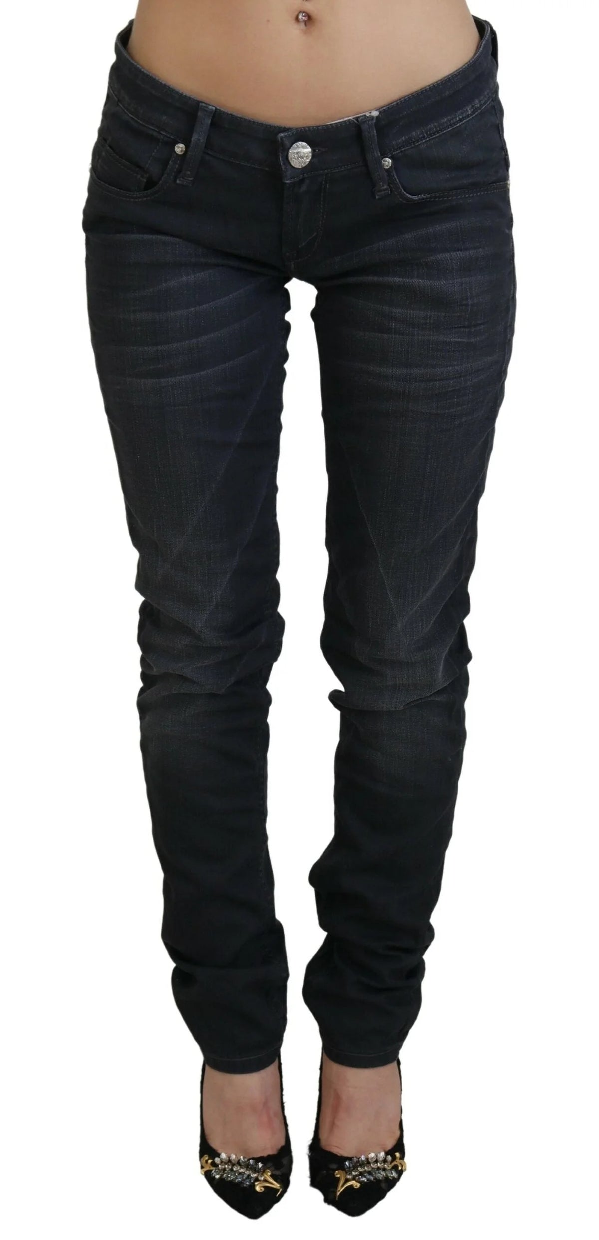 Acht Black Washed Low Waist Slim Fit Cotton Denim Jeans - W26 - Jeans