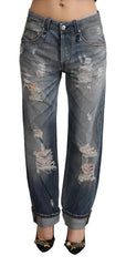 Acht Blue Tattered Mid Waist Straight Denim Cotton Jeans - W26 - Jeans