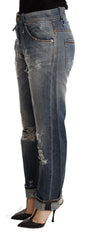Acht Blue Tattered Mid Waist Straight Denim Trouser - W26 - Jeans