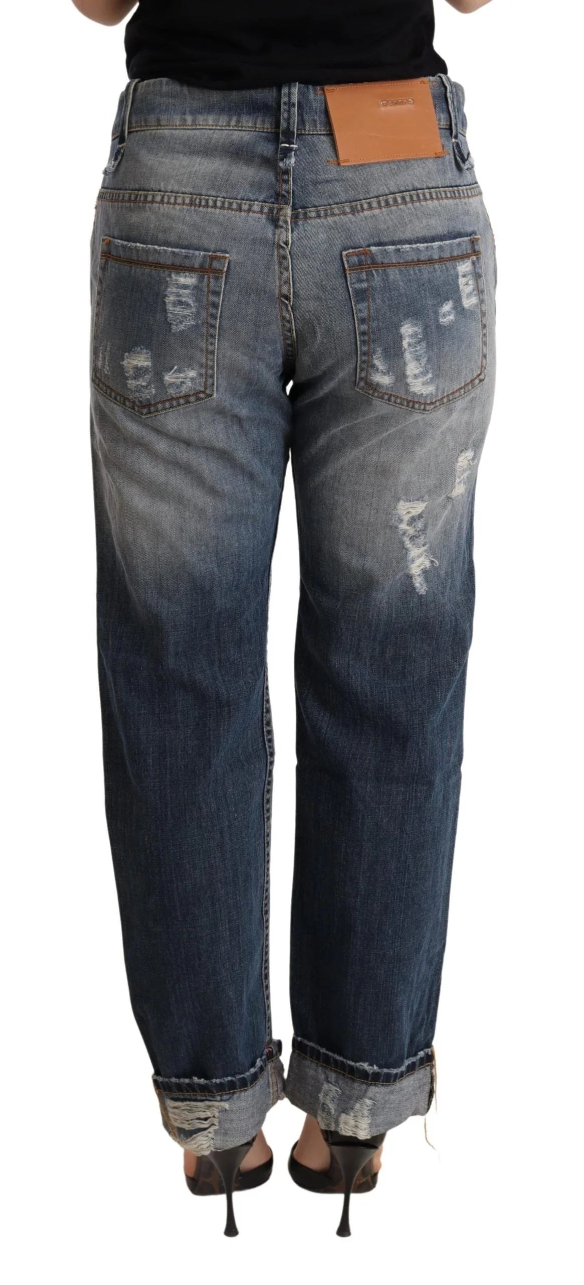Acht Blue Tattered Mid Waist Straight Denim Trouser - W26 - Jeans