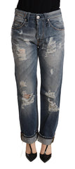 Acht Blue Tattered Mid Waist Straight Denim Trouser - W26 - Jeans