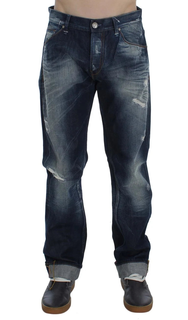 Acht Blue Wash Cotton Denim Regular Fit Jeans - W34 - Jeans