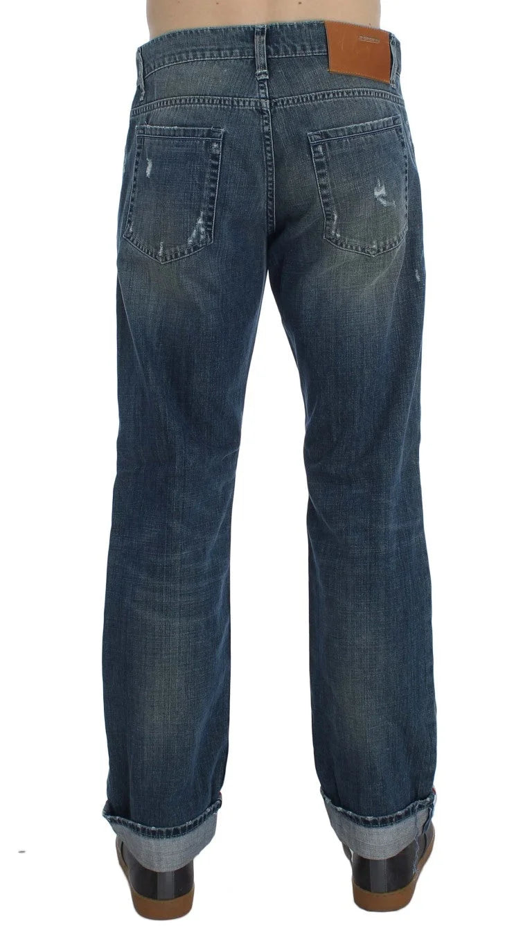 Acht Blue Wash Cotton Denim Regular Fit Jeans - W34 - Jeans