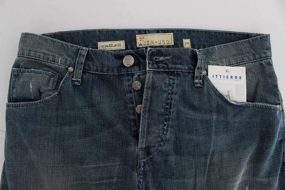 Acht Blue Wash Cotton Denim Regular Fit Jeans - W34 - Jeans