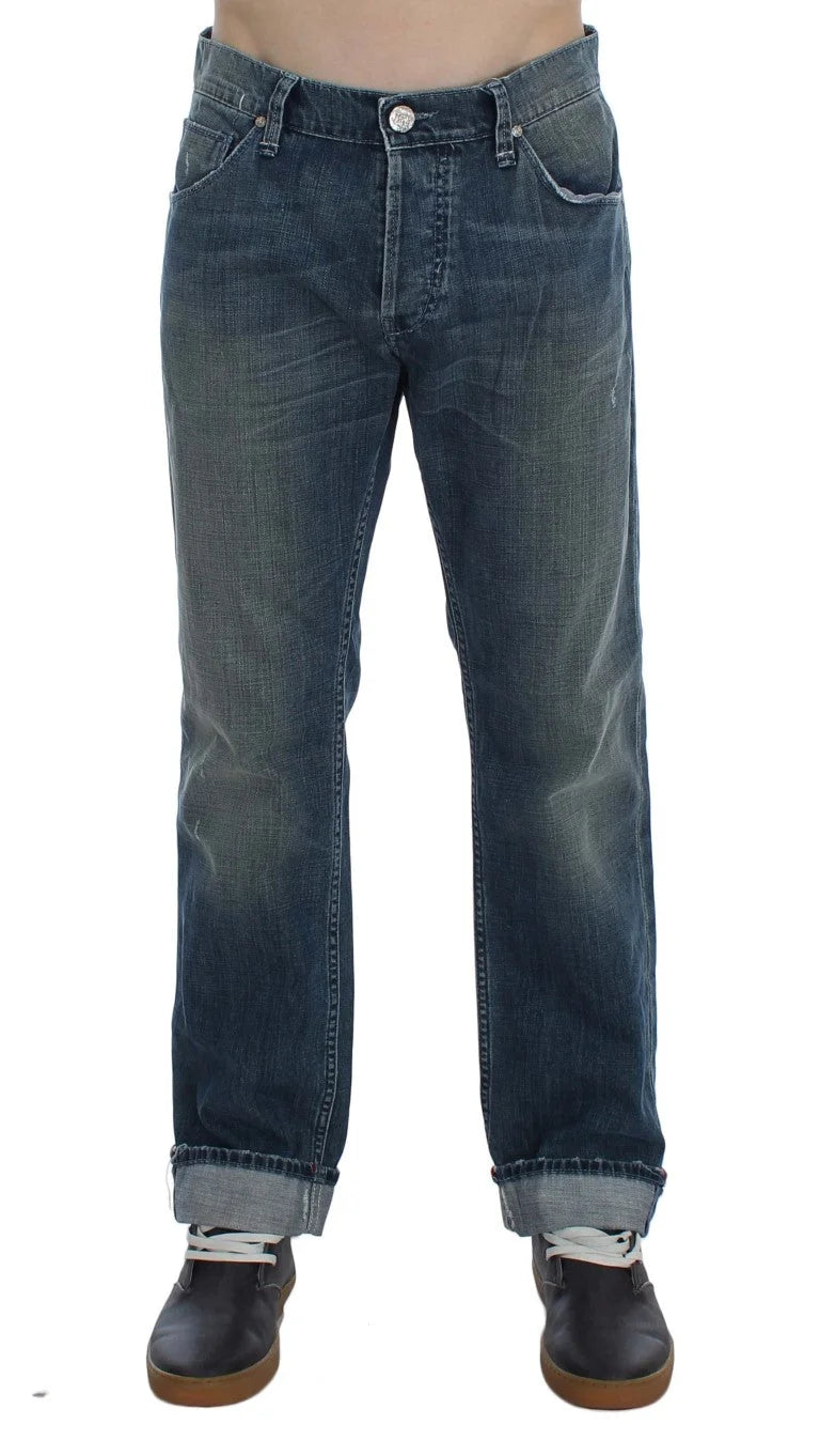 Acht Blue Wash Cotton Denim Regular Fit Jeans - W34 - Jeans