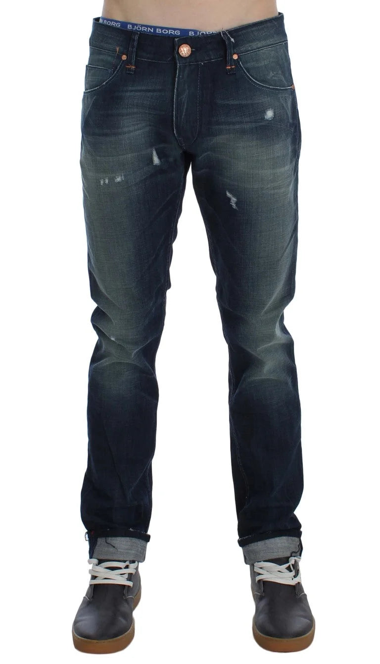 Acht Blue Wash Cotton Denim Slim Fit Jeans - W34 - Jeans