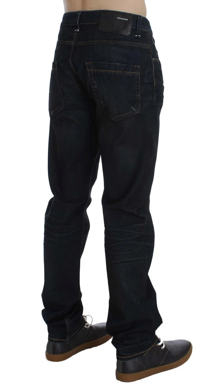 Acht Blue Wash Cotton Denim Straight Fit Jeans - W34 - Jeans
