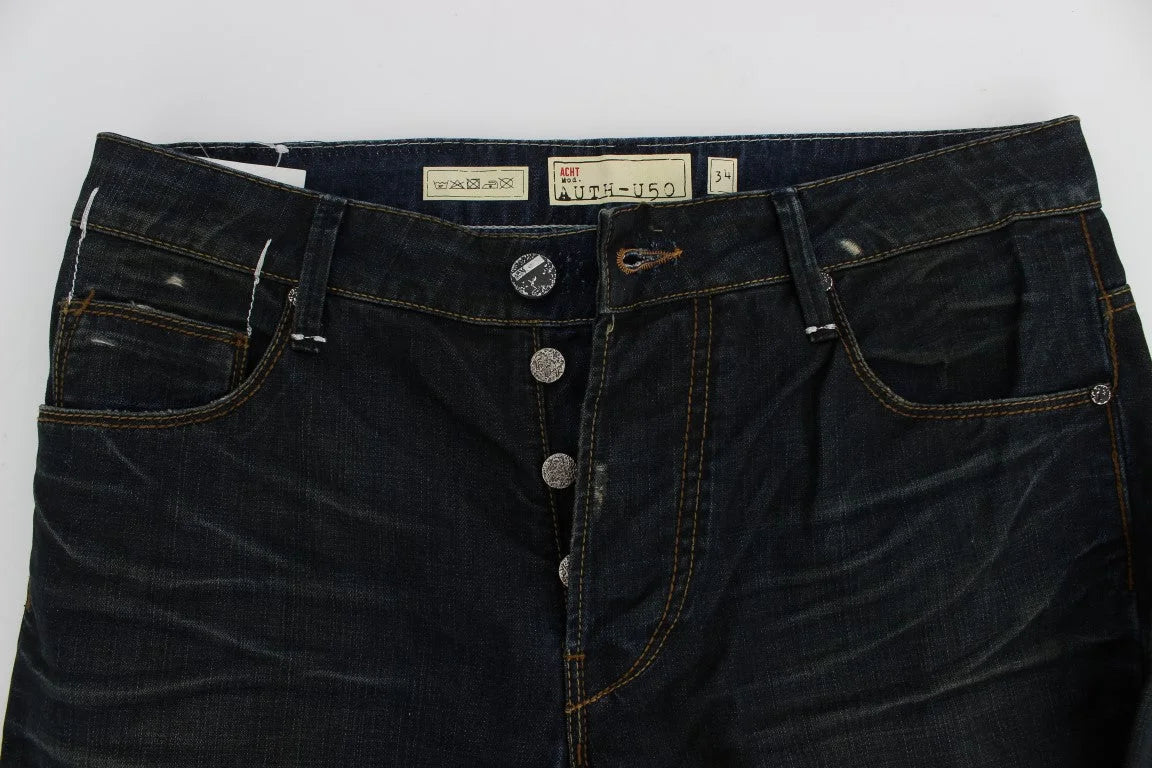 Acht Blue Wash Cotton Denim Straight Fit Jeans - W34 - Jeans