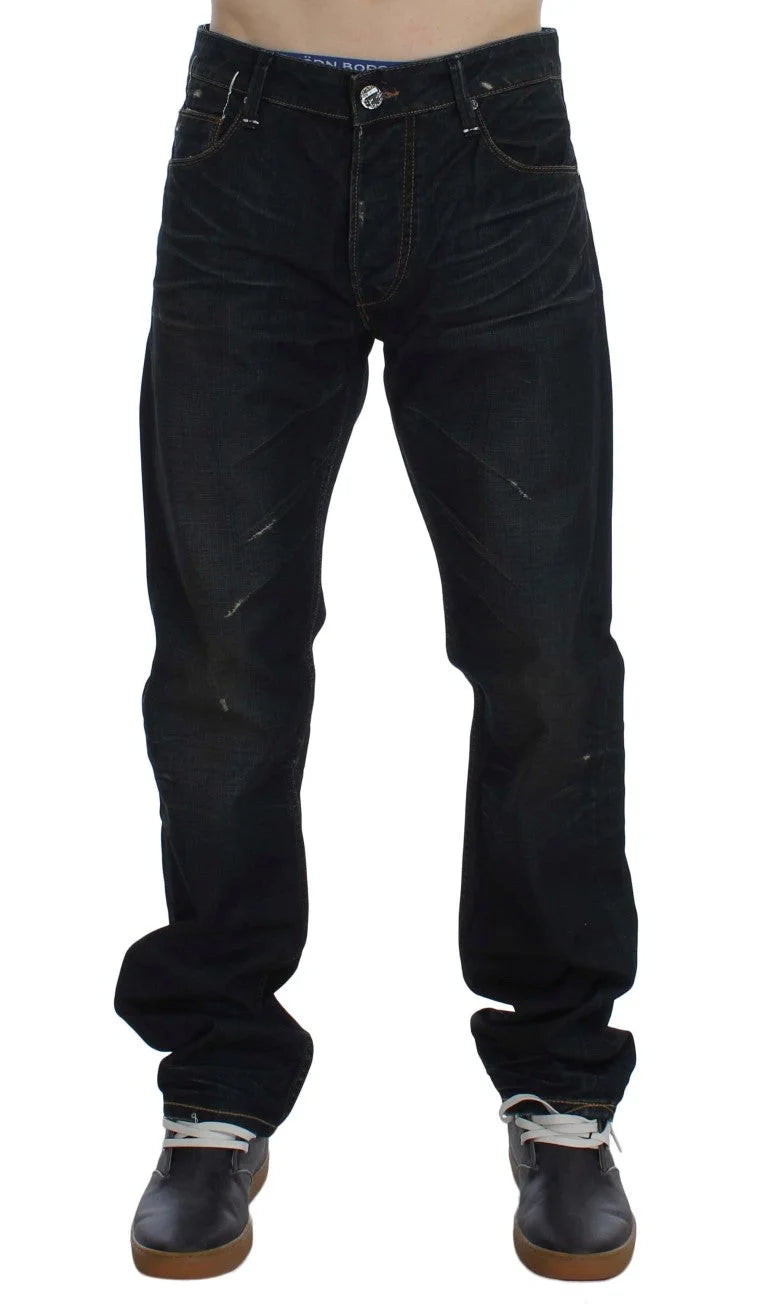 Acht Blue Wash Cotton Denim Straight Fit Jeans - W34 - Jeans