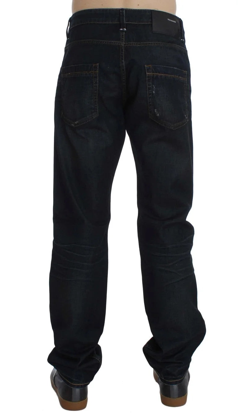 Acht Blue Wash Cotton Denim Straight Fit Jeans - W34 - Jeans
