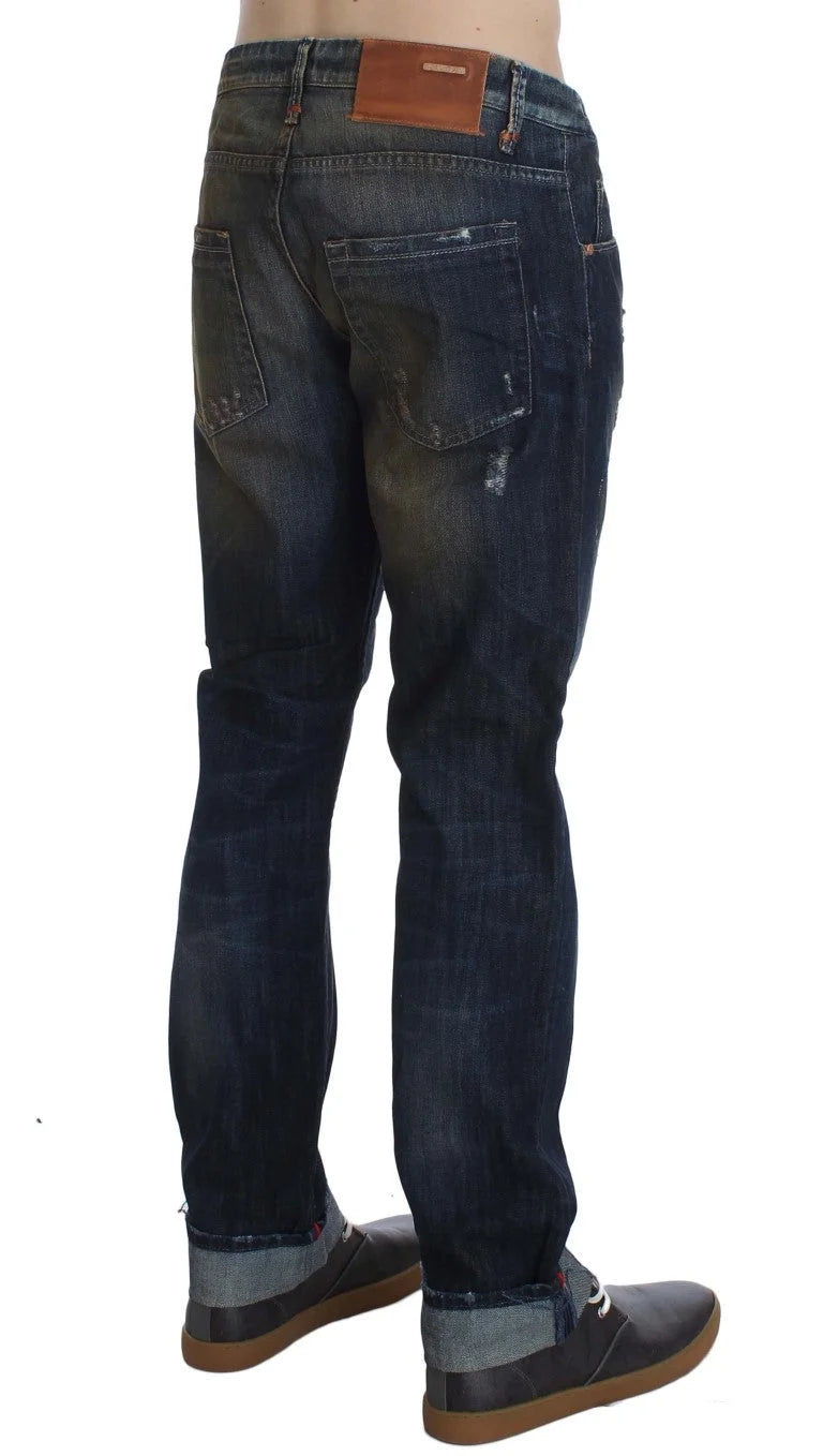Acht Blue Wash Cotton Regular Straight Fit Jeans - W34 - Jeans