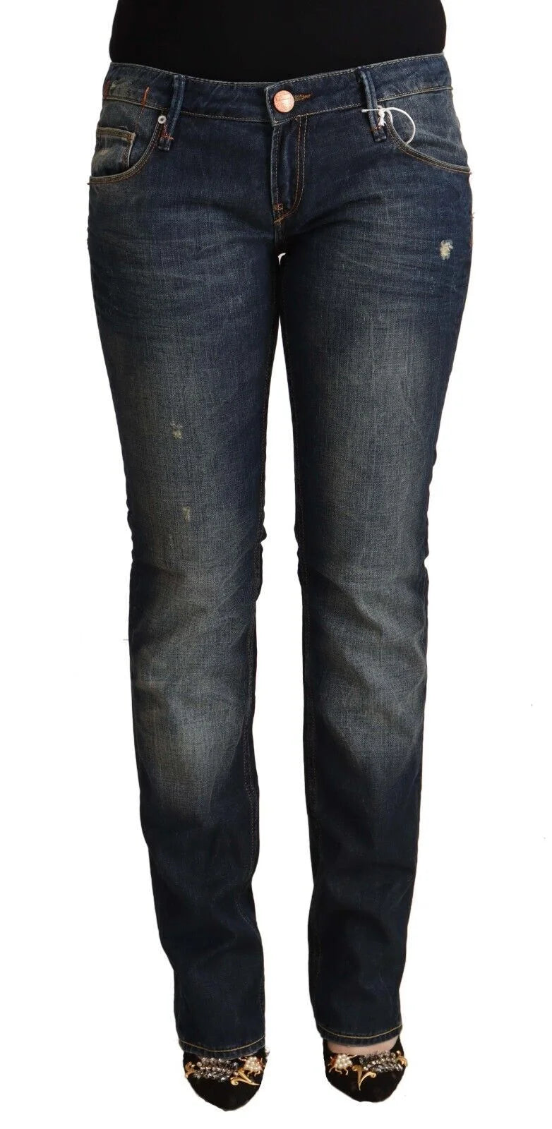 Acht Blue Washed Cotton Low Waist Skinny Denim Jeans - Jeans