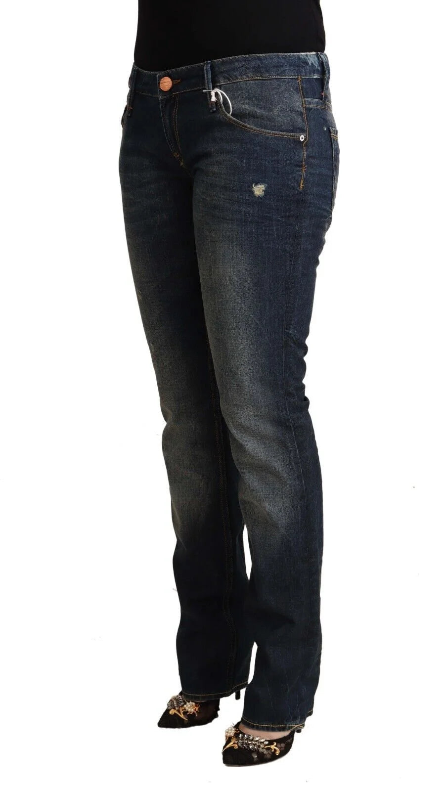 Acht Blue Washed Cotton Low Waist Skinny Denim Jeans - Jeans