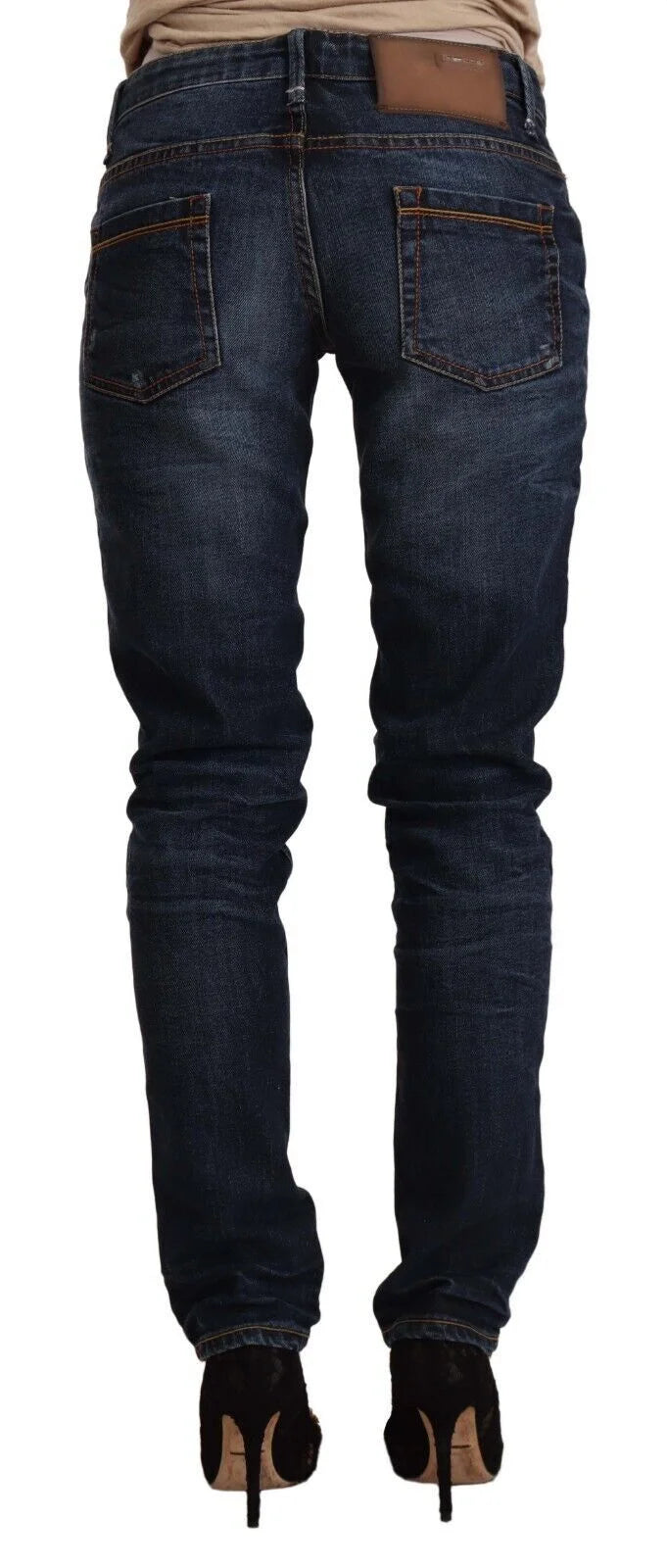 Acht Blue Washed Cotton Low Waist Skinny Denim Jeans - W26