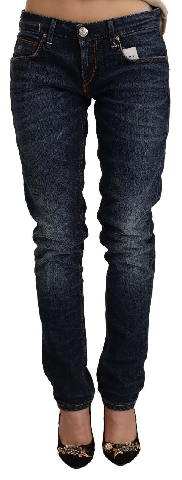 Acht Blue Washed Cotton Low Waist Skinny Denim Jeans - W26