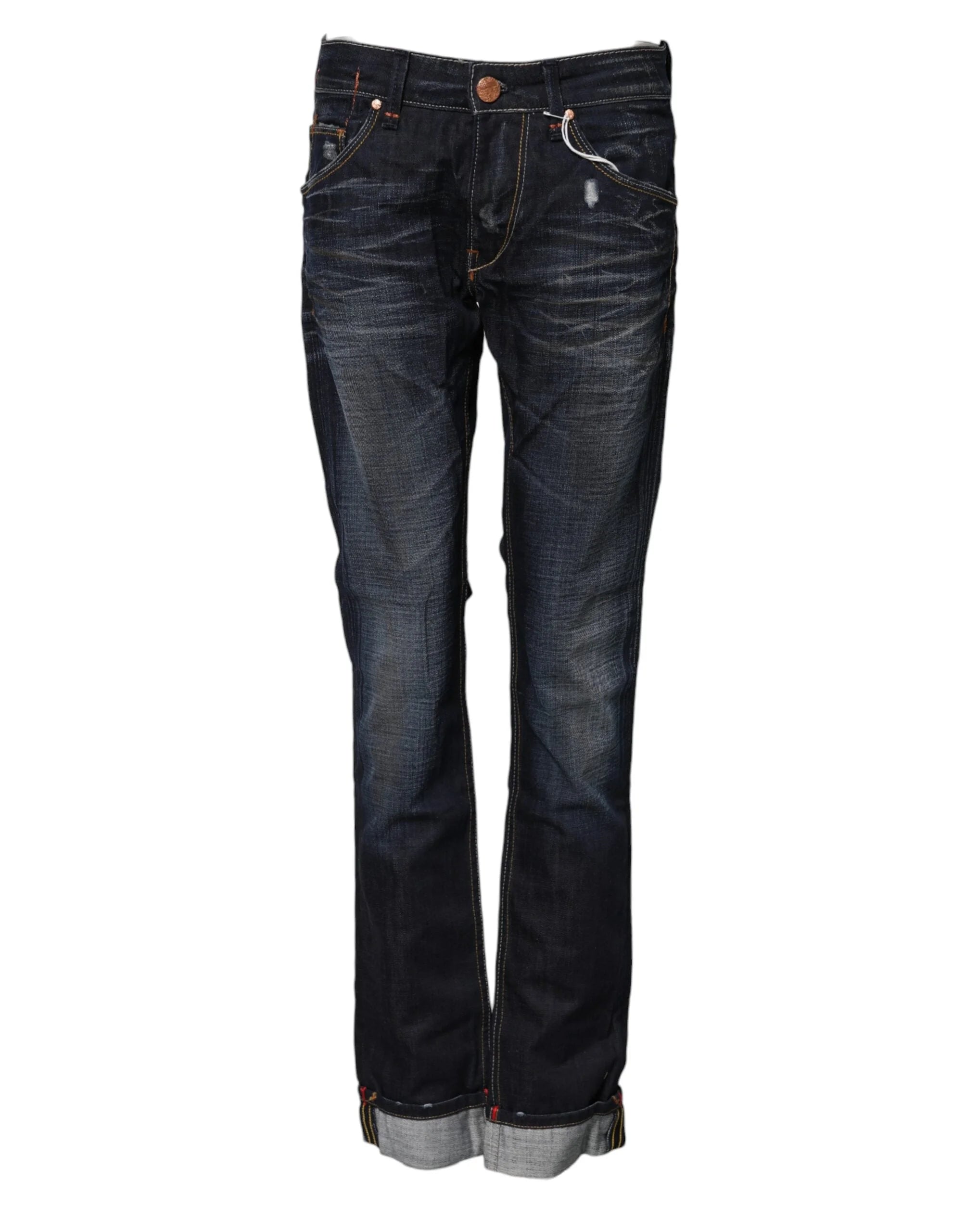 Acht Blue Washed Cotton Mid Waist Flared Denim Jeans - W30 - Jeans