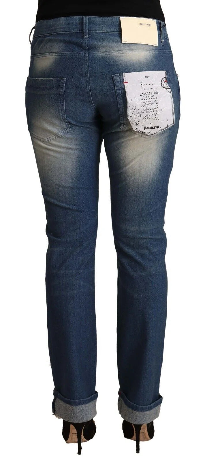 Acht Blue Washed Mid Waist Folded Hem Skinny Jeans - W31