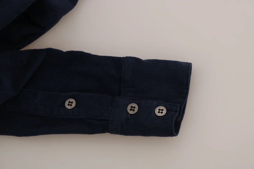 Acht Cotton Blue Corduroy Long Sleeves Shirt Top Blouse - IT38 | XS