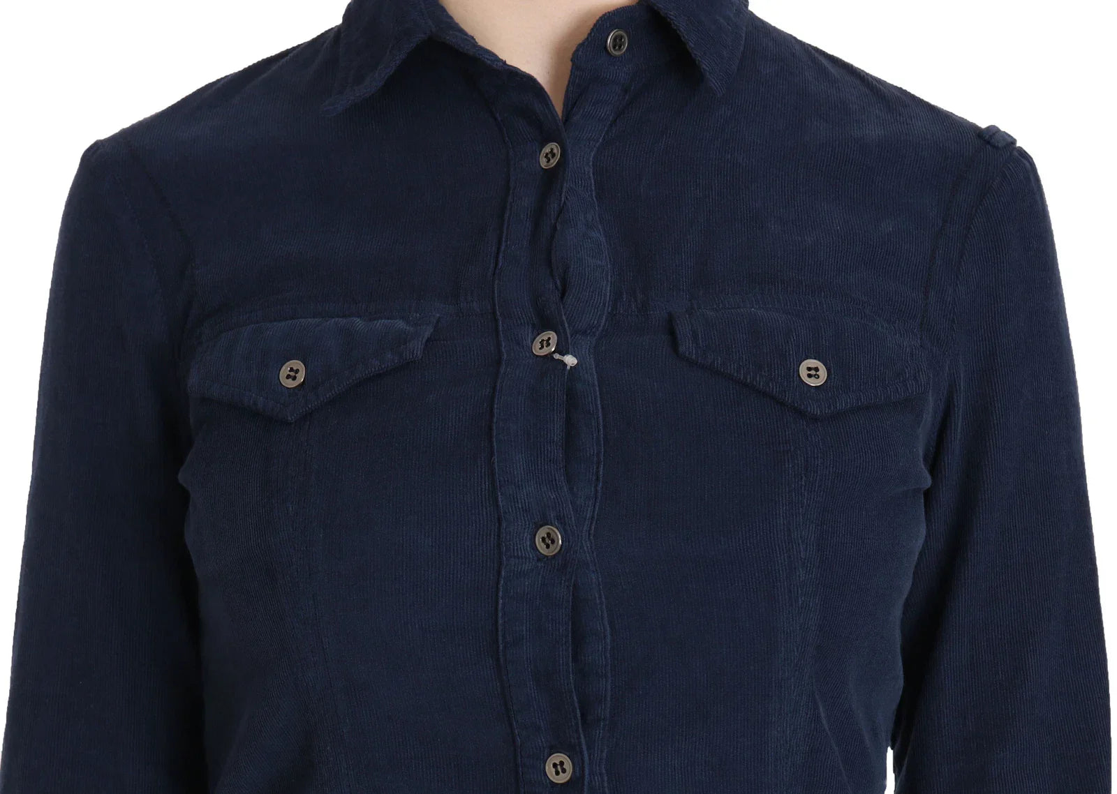 Acht Cotton Blue Corduroy Long Sleeves Shirt Top Blouse - IT38 | XS