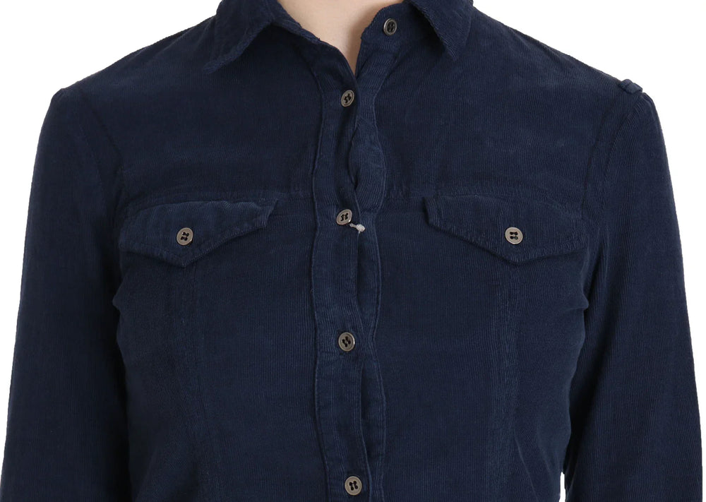 Acht Cotton Blue Corduroy Long Sleeves Shirt Top Blouse - IT38 | XS