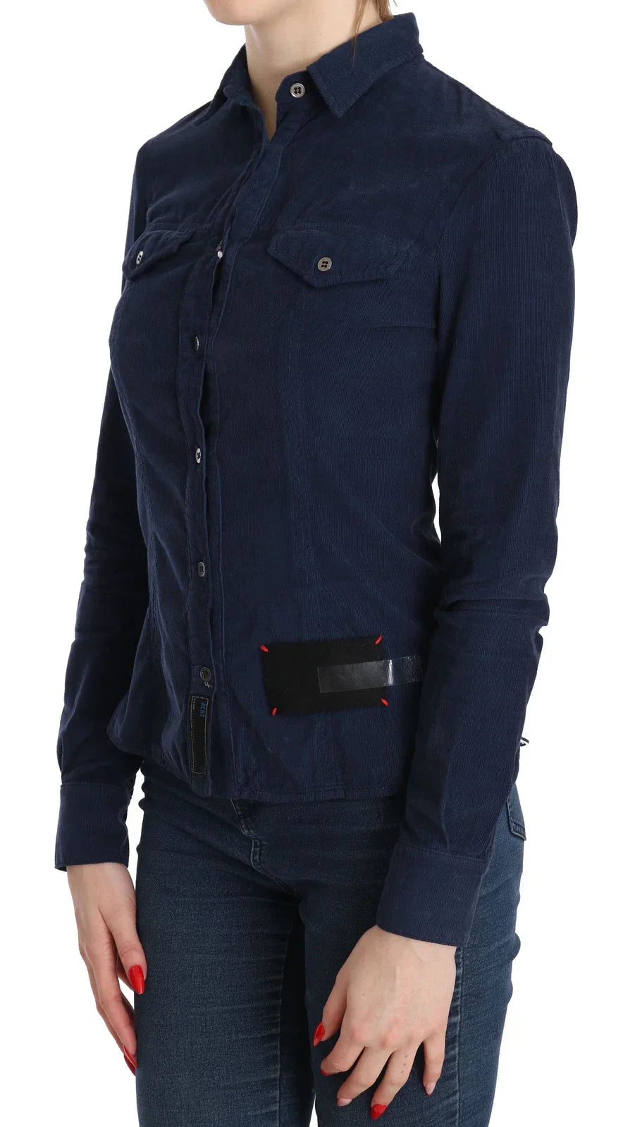 Acht Cotton Blue Corduroy Long Sleeves Shirt Top Blouse - IT38 | XS